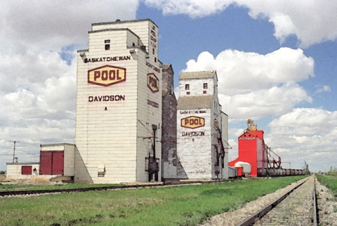 Water colour of wooden elevators at Davidson, Saskatchewan