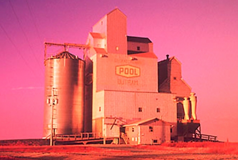 Wooden grain elevator at Outram, Saskatchewan