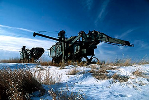 Old Threshers on the winter prairie, Saskatchewan