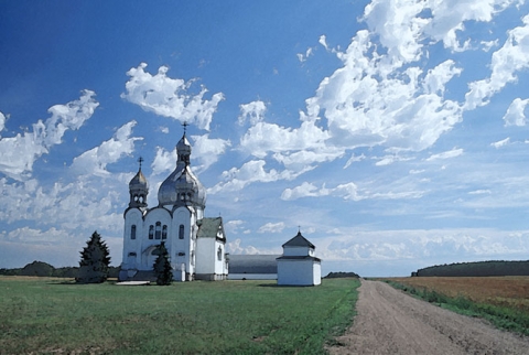 Watercolour print of St Julien orthodox church, Saskatchewan