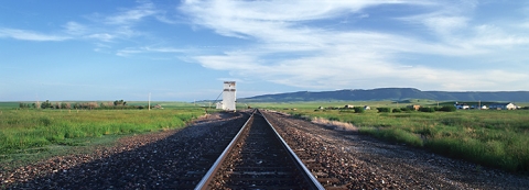 Panoramic photo of wooden elevator at Buffalo, Montana