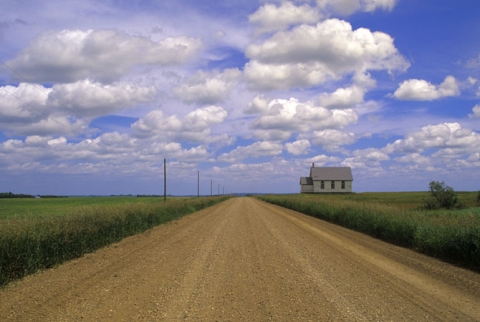 Image of neglected school house entitled "No Stopping"