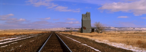 Image of elevator at Bowdoin Montana. "First Flurries"