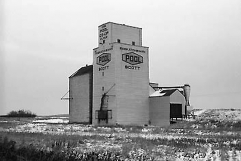 Wooden grain elevator at Scott, Saskatchewan