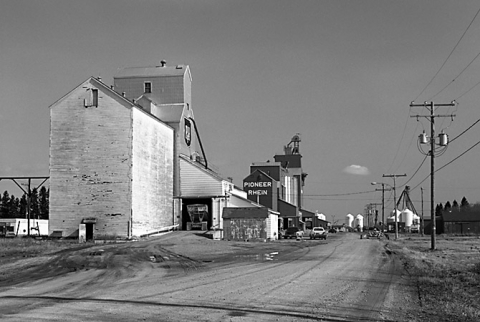 Wooden grain elevators at Rhein, Saskatchewan