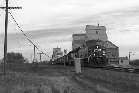 Image of wooden grain elevators at Hobbema, Alberta