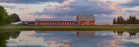 Reflexion of barn in dugout