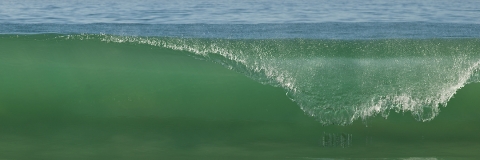 A smooth wave frozen as it rolls over.