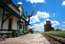 Watercolour effect of Rowley grain elevator, Alberta