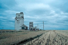 Watercolour of Dankin wooden elevator, Saskatchewan