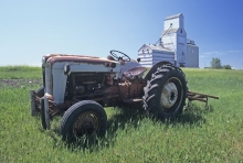 Tractor at Benson elevator, Saskatchewan