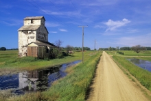 Photograph of wooden elevator at Elva, Manitoba.