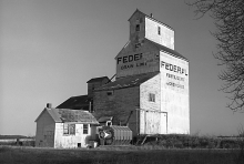 Federal wooden grain elevator at Dunleath, Saskatchewan.