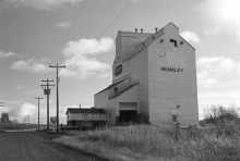 Photograph of wooden grain elevator at Wembley Alberta