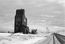 photograph of wooden grain elevator at Druid, Saskatchewan