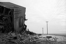 Demolished wooden grain elevator at Skiff, Alberta